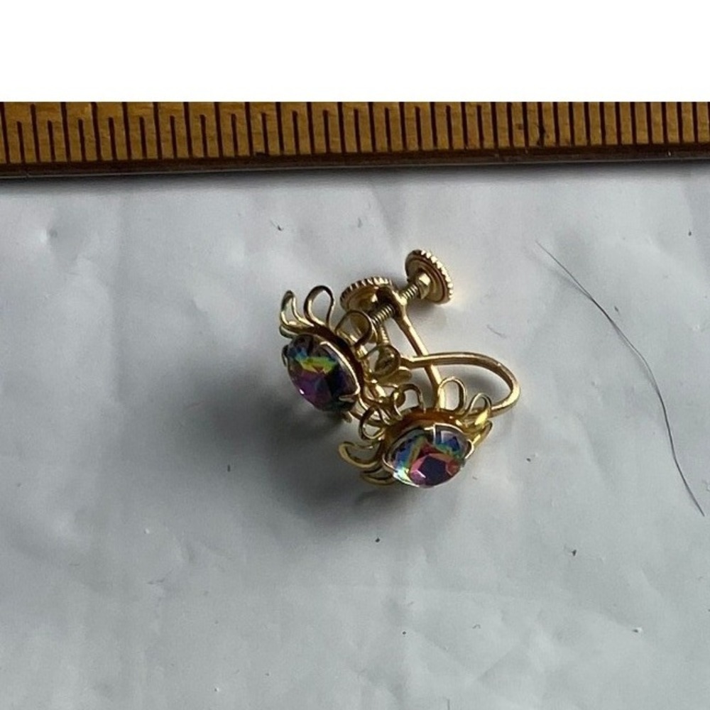 Vintage‎ Gold Tone Screw Back Earrings with Aurora Borealis Crystals